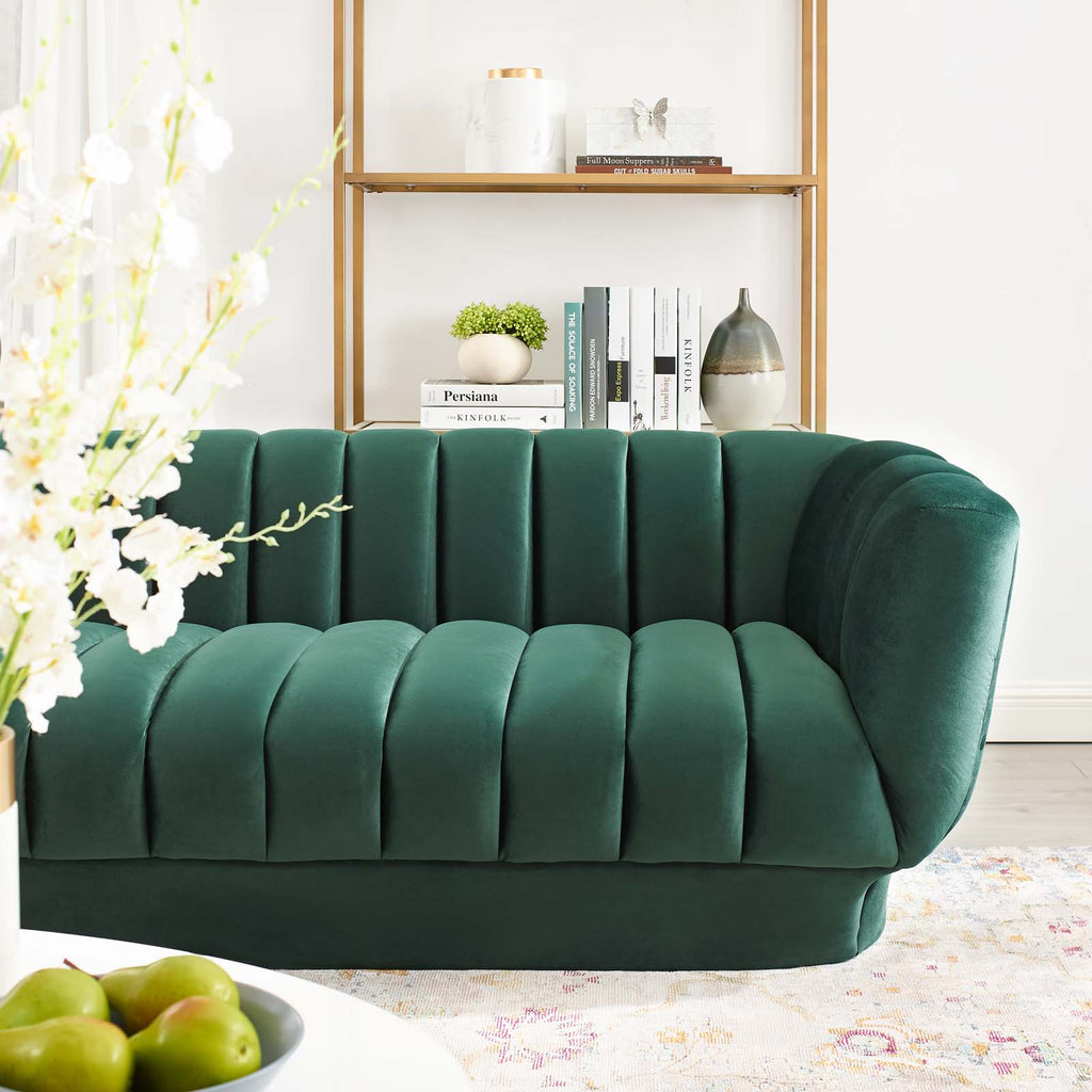 Entertain Vertical Channel Tufted Performance Velvet Sofa in Green