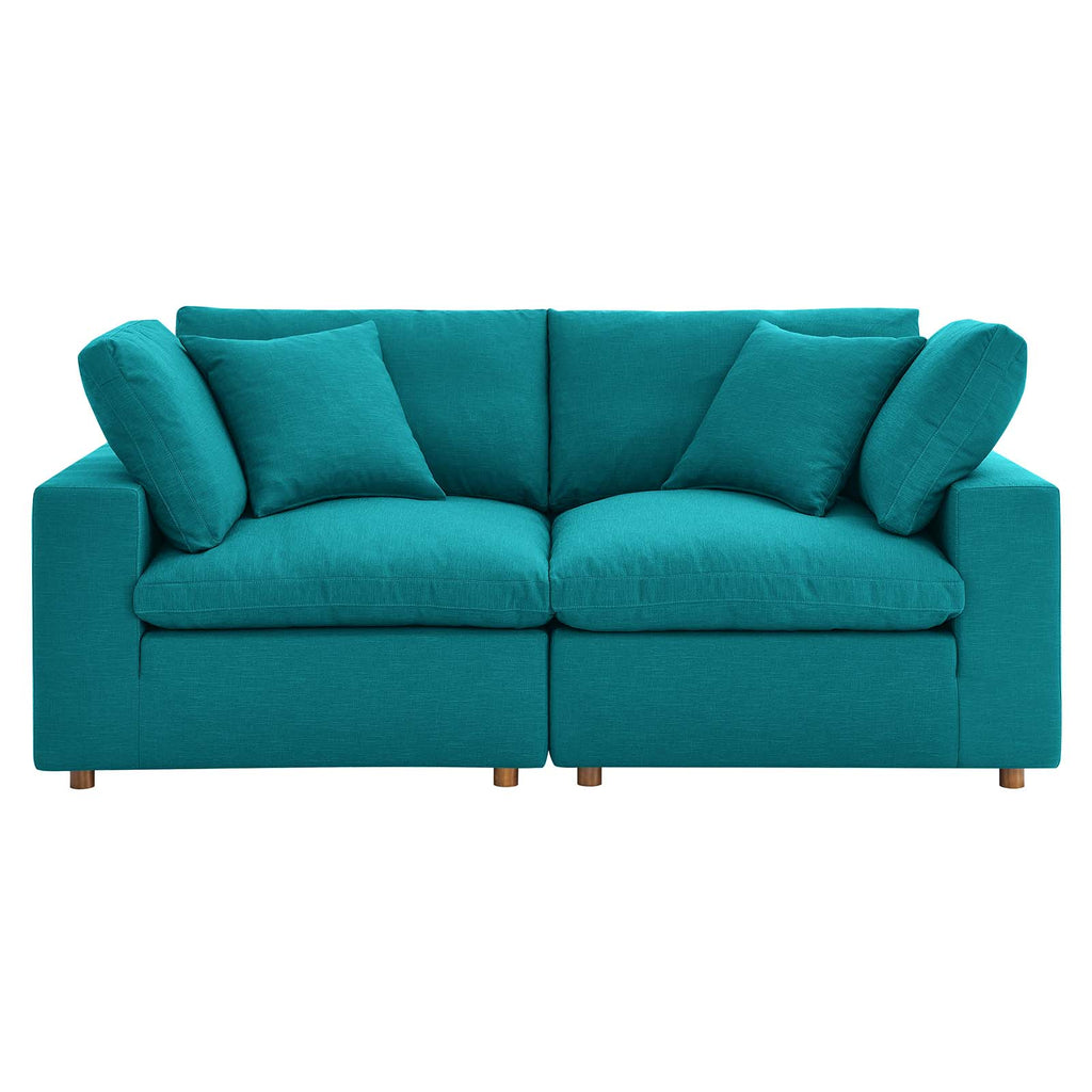 Commix Down Filled Overstuffed 2 Piece Sectional Sofa Set in Teal