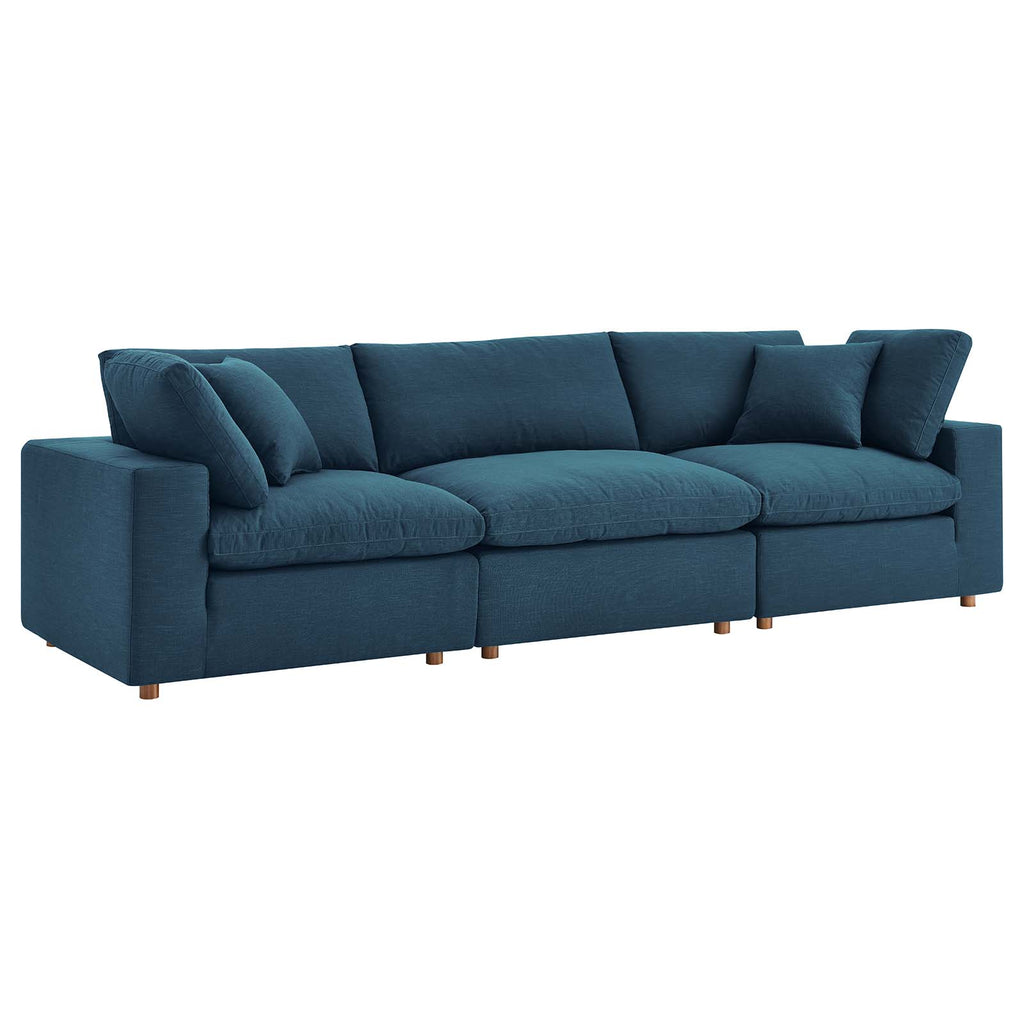 Commix Down Filled Overstuffed 3 Piece Sectional Sofa Set in Azure