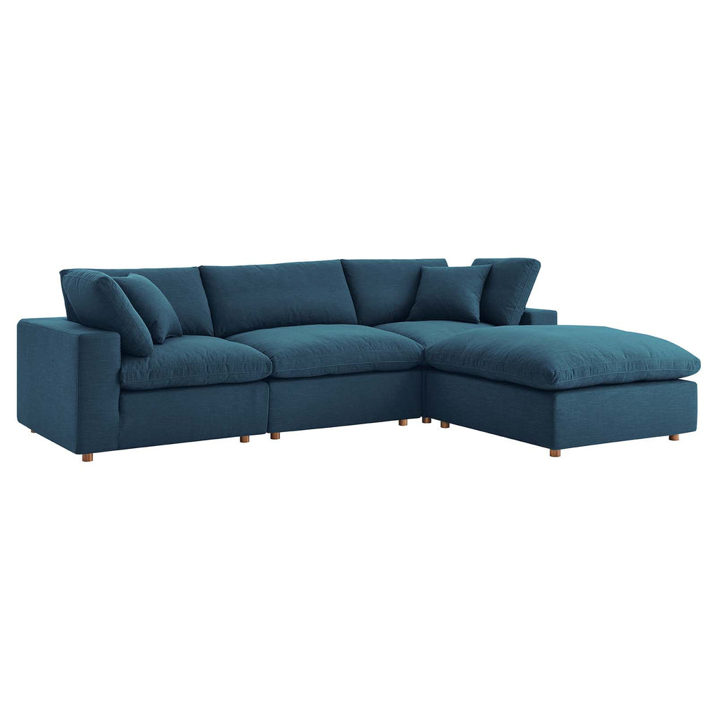 Commix Down Filled Overstuffed 4 Piece Sectional Sofa Set in Azure-2
