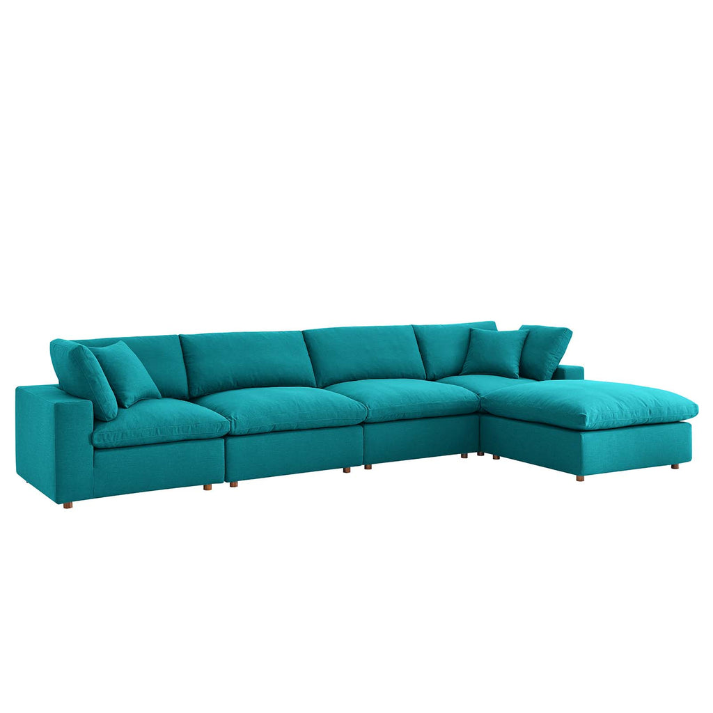 Commix Down Filled Overstuffed 5 Piece Sectional Sofa Set in Teal-3