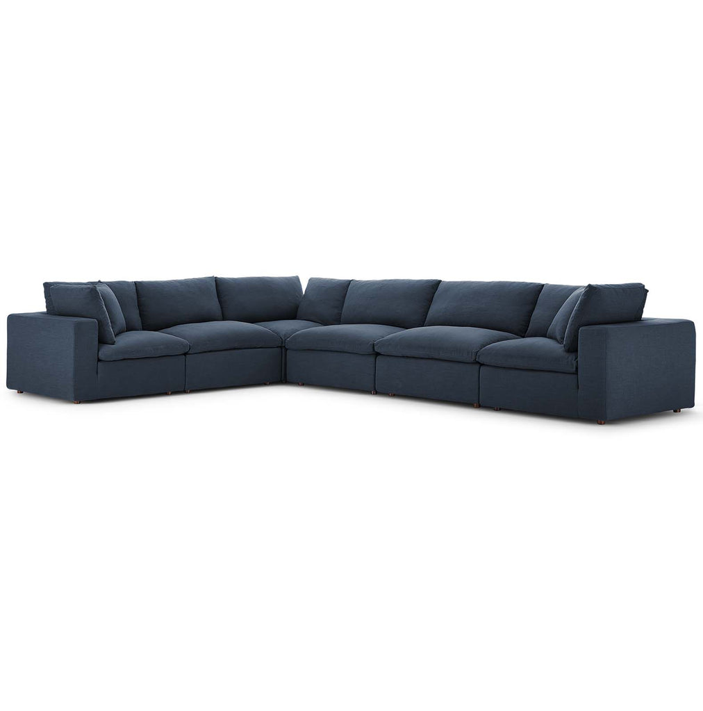Commix Down Filled Overstuffed 6 Piece Sectional Sofa Set in Azure-2