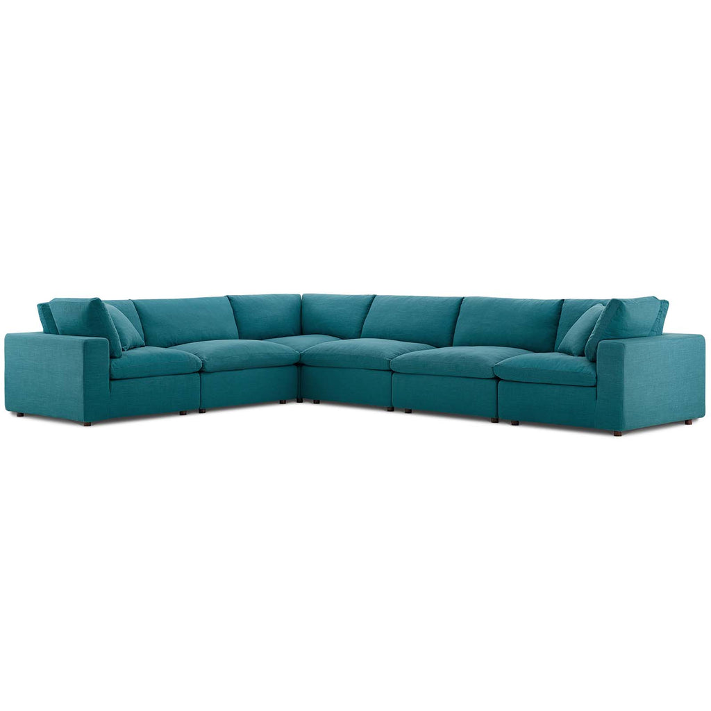 Commix Down Filled Overstuffed 6 Piece Sectional Sofa Set in Teal-2