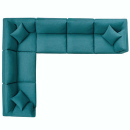 Commix Down Filled Overstuffed 6 Piece Sectional Sofa Set in Teal-2