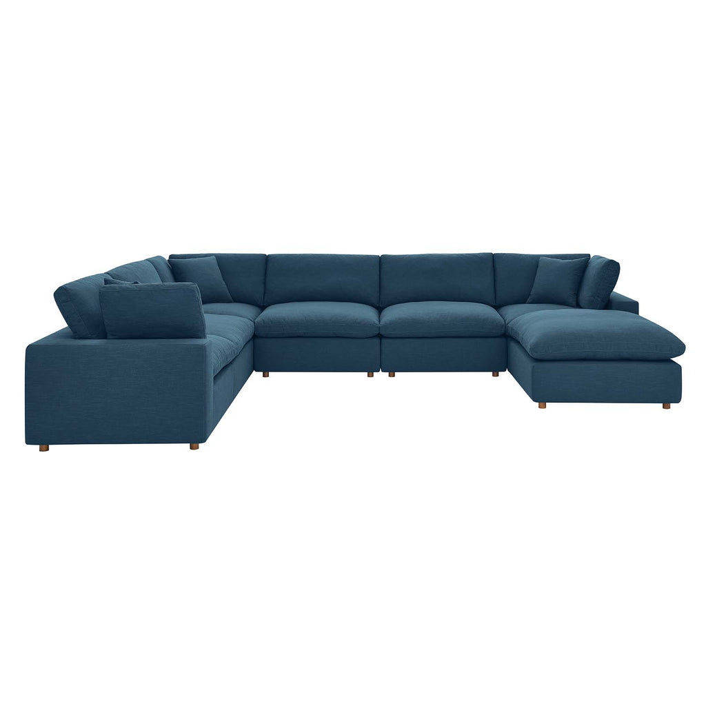 Commix Down Filled Overstuffed 7 Piece Sectional Sofa Set in Azure