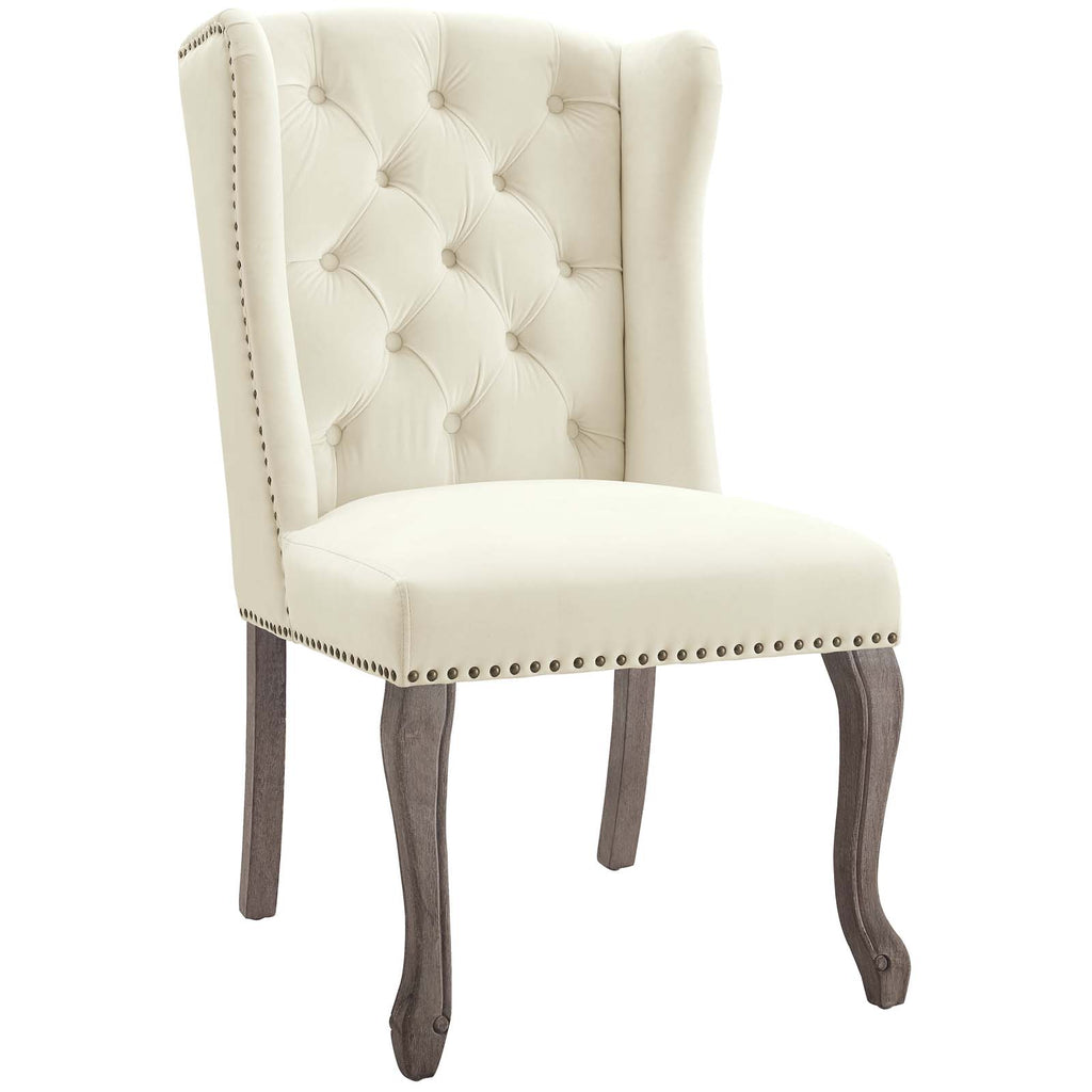 Apprise French Vintage Dining Performance Velvet Side Chair in Ivory