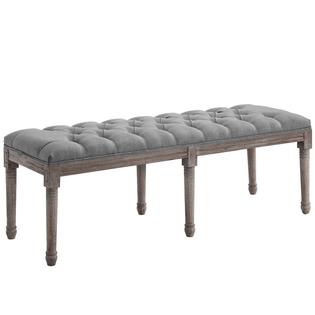 Province French Vintage Upholstered Fabric Bench in Light Gray