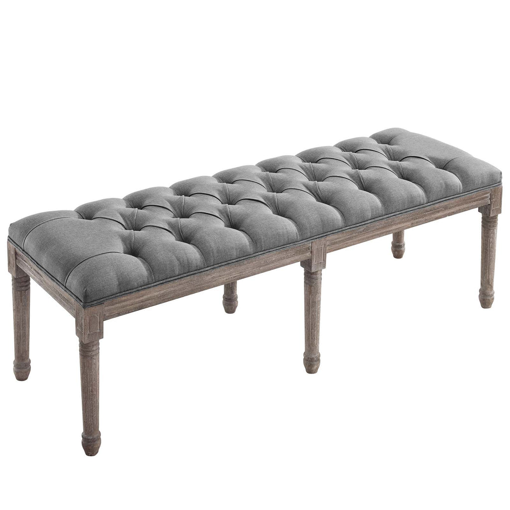 Province French Vintage Upholstered Fabric Bench in Light Gray