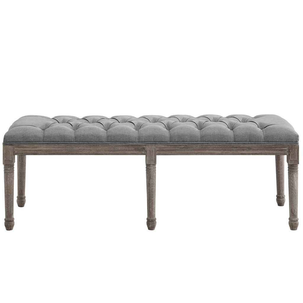 Province French Vintage Upholstered Fabric Bench in Light Gray