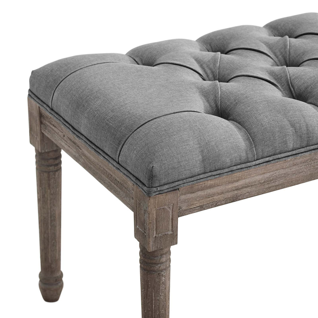 Province French Vintage Upholstered Fabric Bench in Light Gray