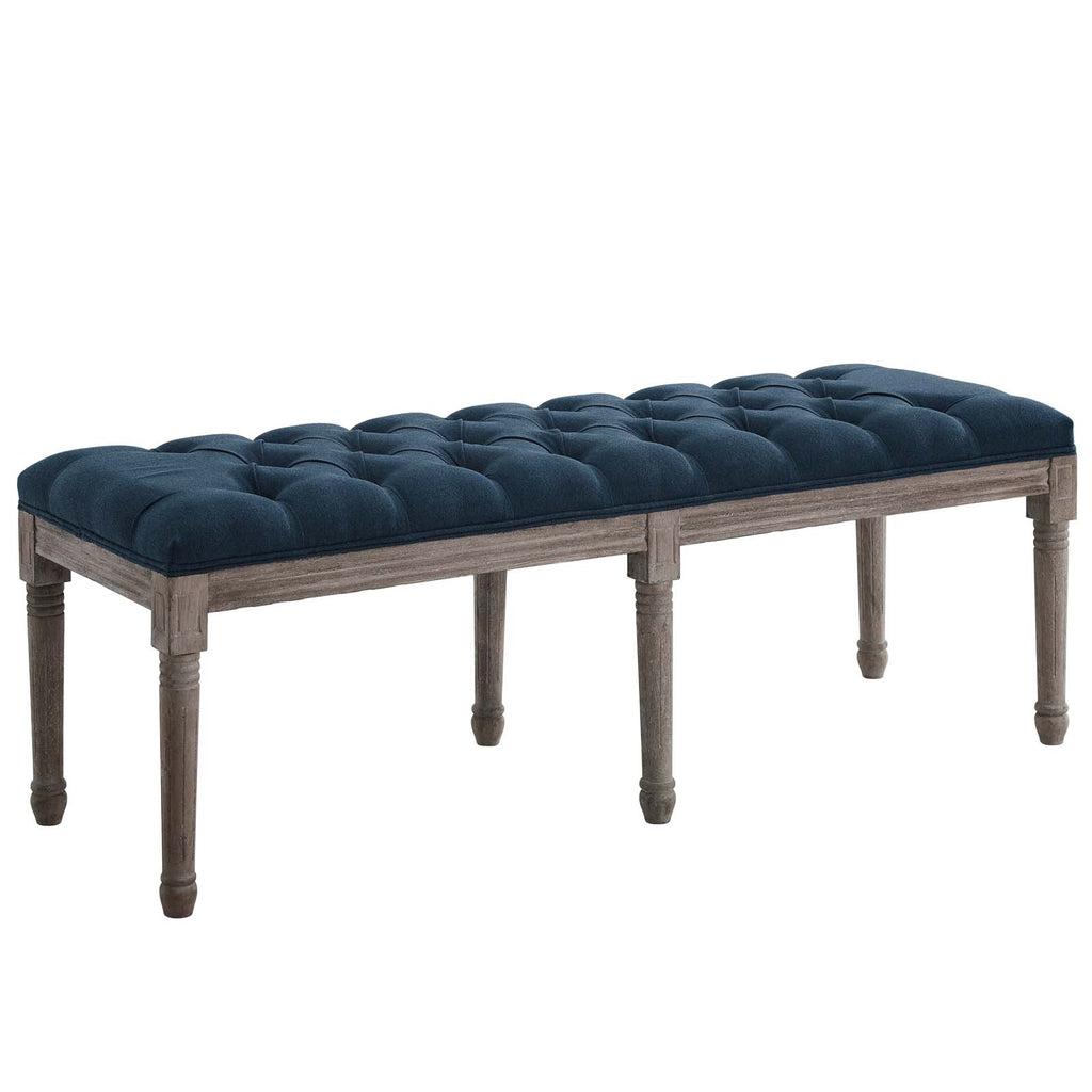 Province French Vintage Upholstered Fabric Bench in Navy