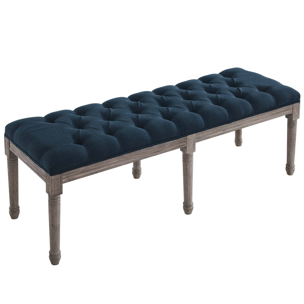 Province French Vintage Upholstered Fabric Bench in Navy