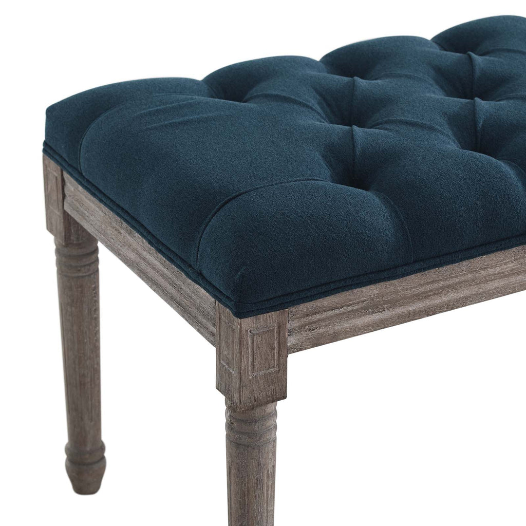 Province French Vintage Upholstered Fabric Bench in Navy