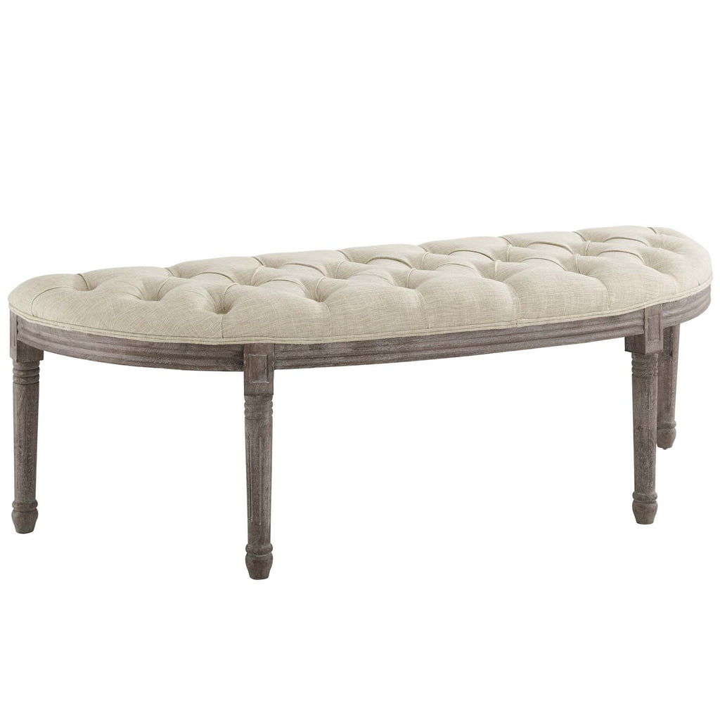 Esteem Vintage French Upholstered Fabric Semi-Circle Bench in Beige