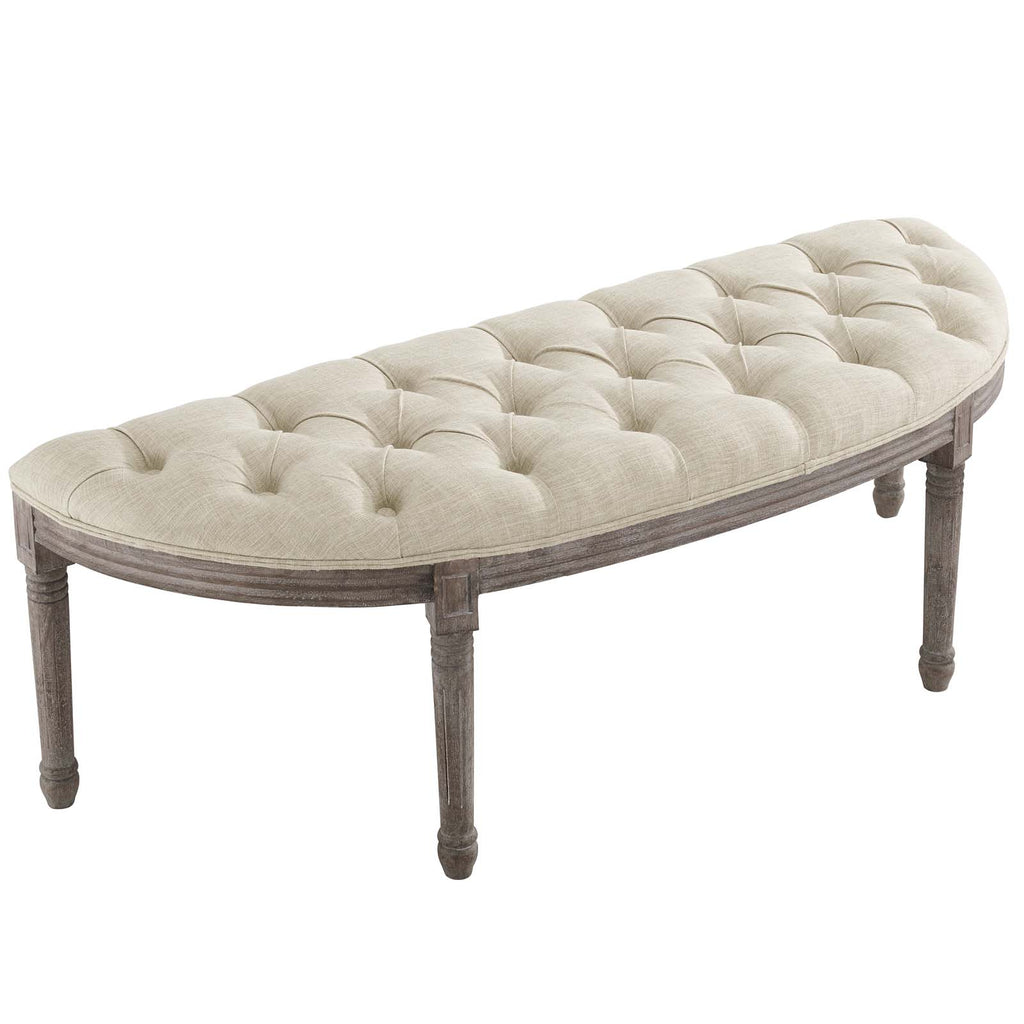 Esteem Vintage French Upholstered Fabric Semi-Circle Bench in Beige