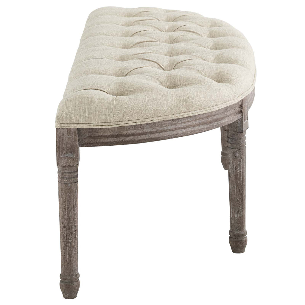 Esteem Vintage French Upholstered Fabric Semi-Circle Bench in Beige