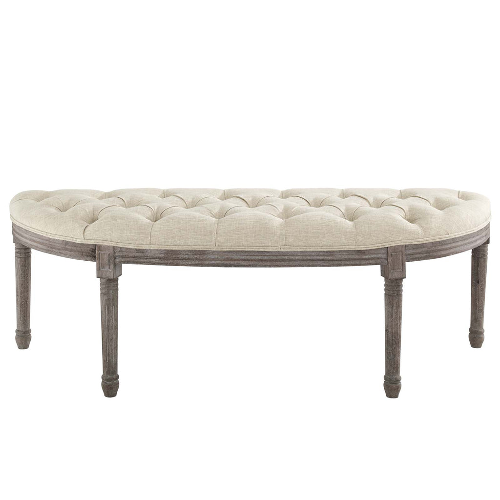 Esteem Vintage French Upholstered Fabric Semi-Circle Bench in Beige