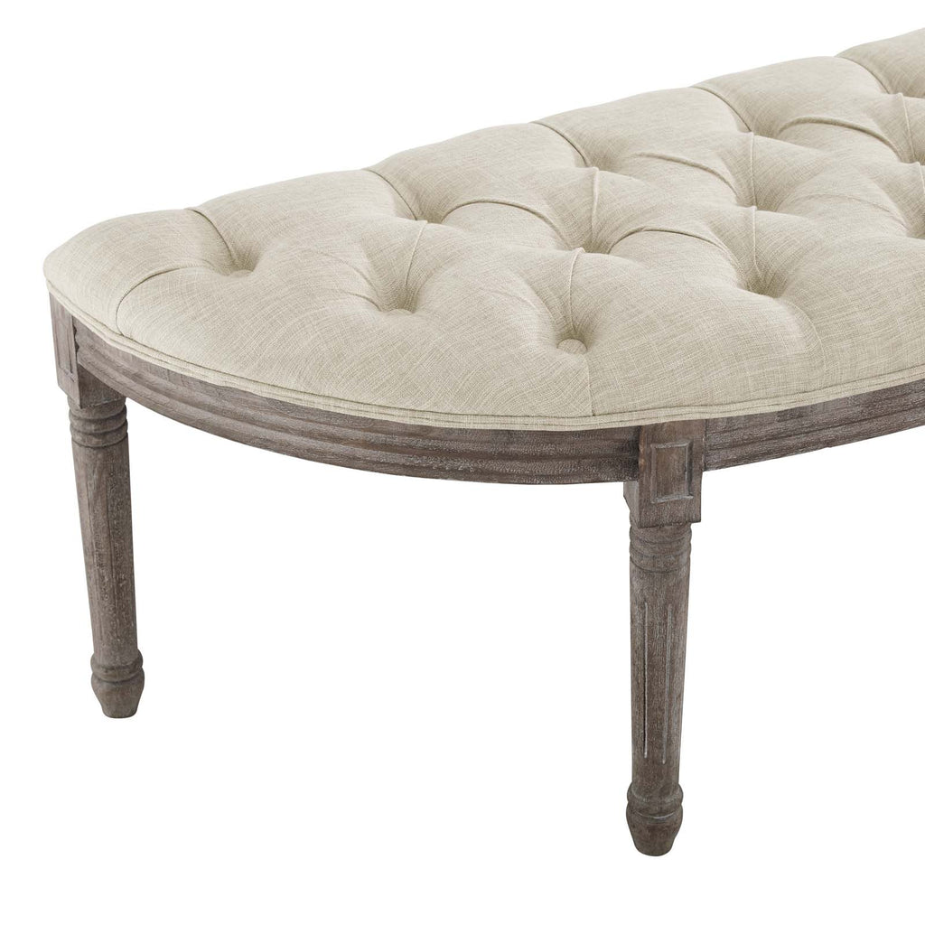 Esteem Vintage French Upholstered Fabric Semi-Circle Bench in Beige