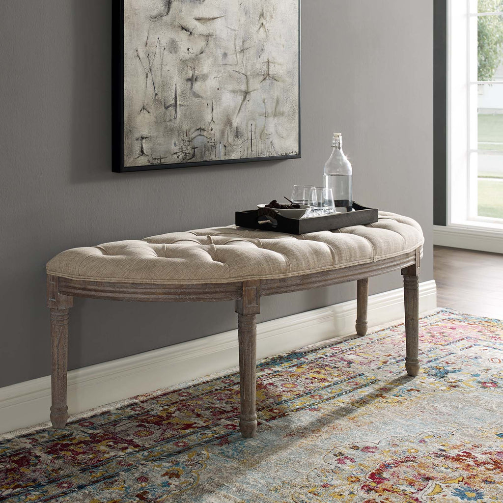 Esteem Vintage French Upholstered Fabric Semi-Circle Bench in Beige