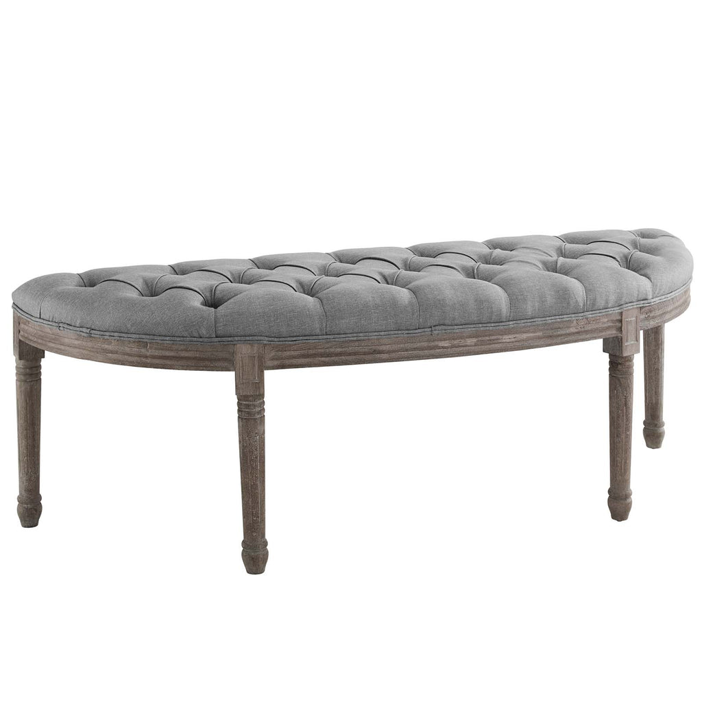 Esteem Vintage French Upholstered Fabric Semi-Circle Bench in Light Gray