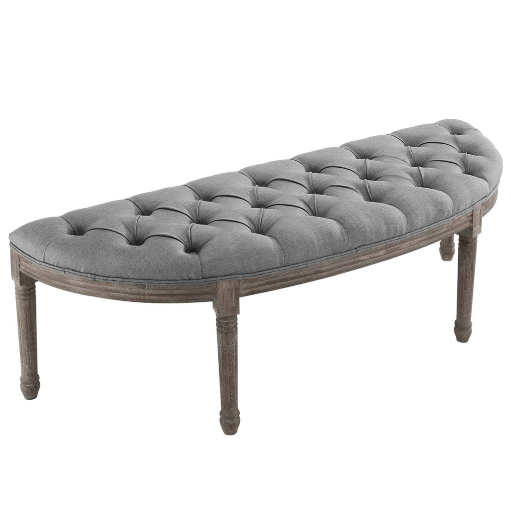 Esteem Vintage French Upholstered Fabric Semi-Circle Bench in Light Gray