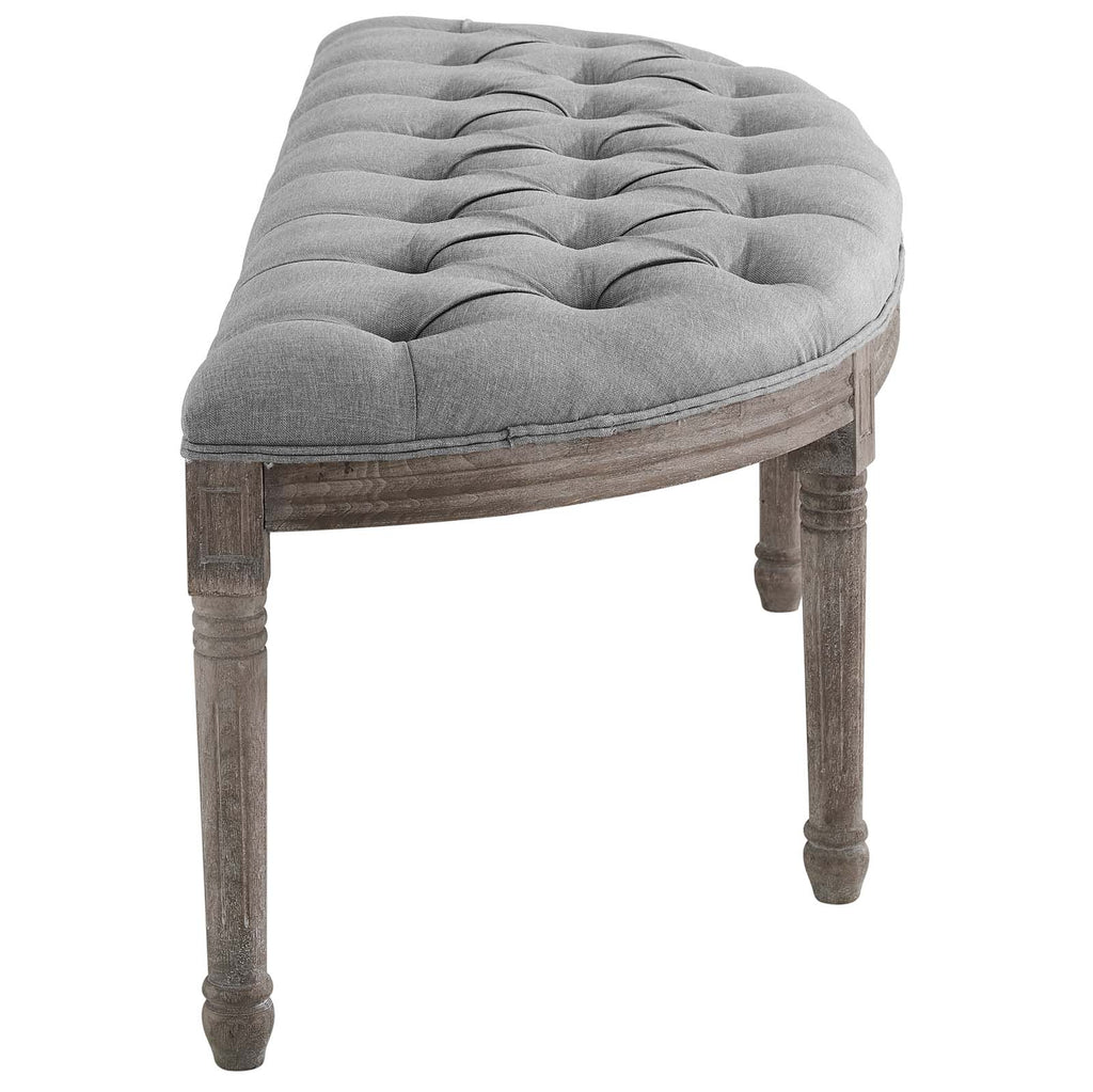 Esteem Vintage French Upholstered Fabric Semi-Circle Bench in Light Gray