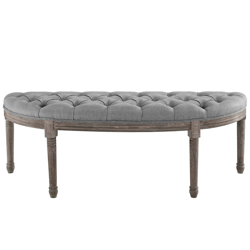 Esteem Vintage French Upholstered Fabric Semi-Circle Bench in Light Gray