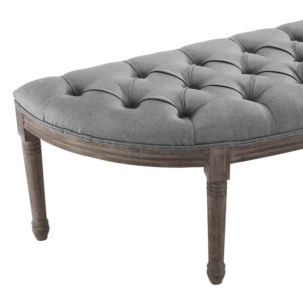 Esteem Vintage French Upholstered Fabric Semi-Circle Bench in Light Gray