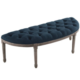 Esteem Vintage French Upholstered Fabric Semi-Circle Bench in Navy