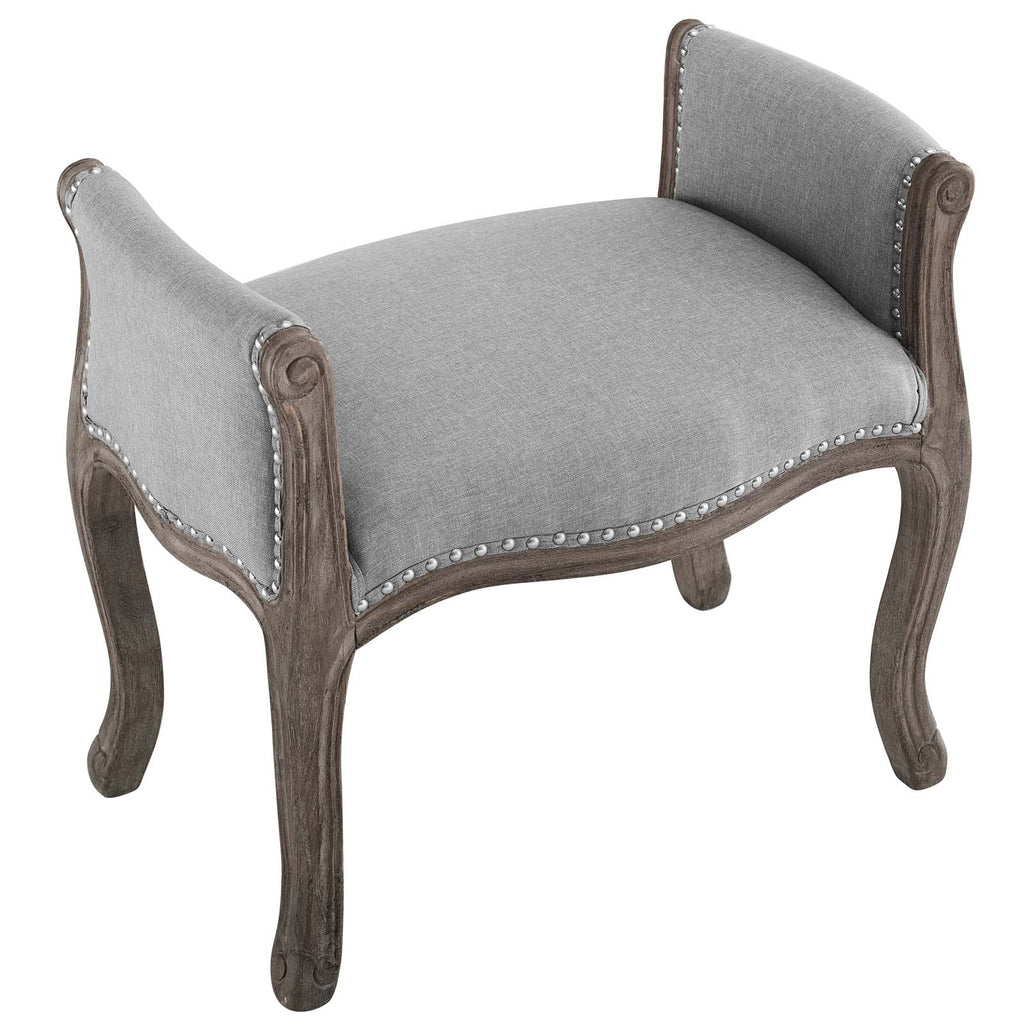 Avail Vintage French Upholstered Fabric Bench in Light Gray