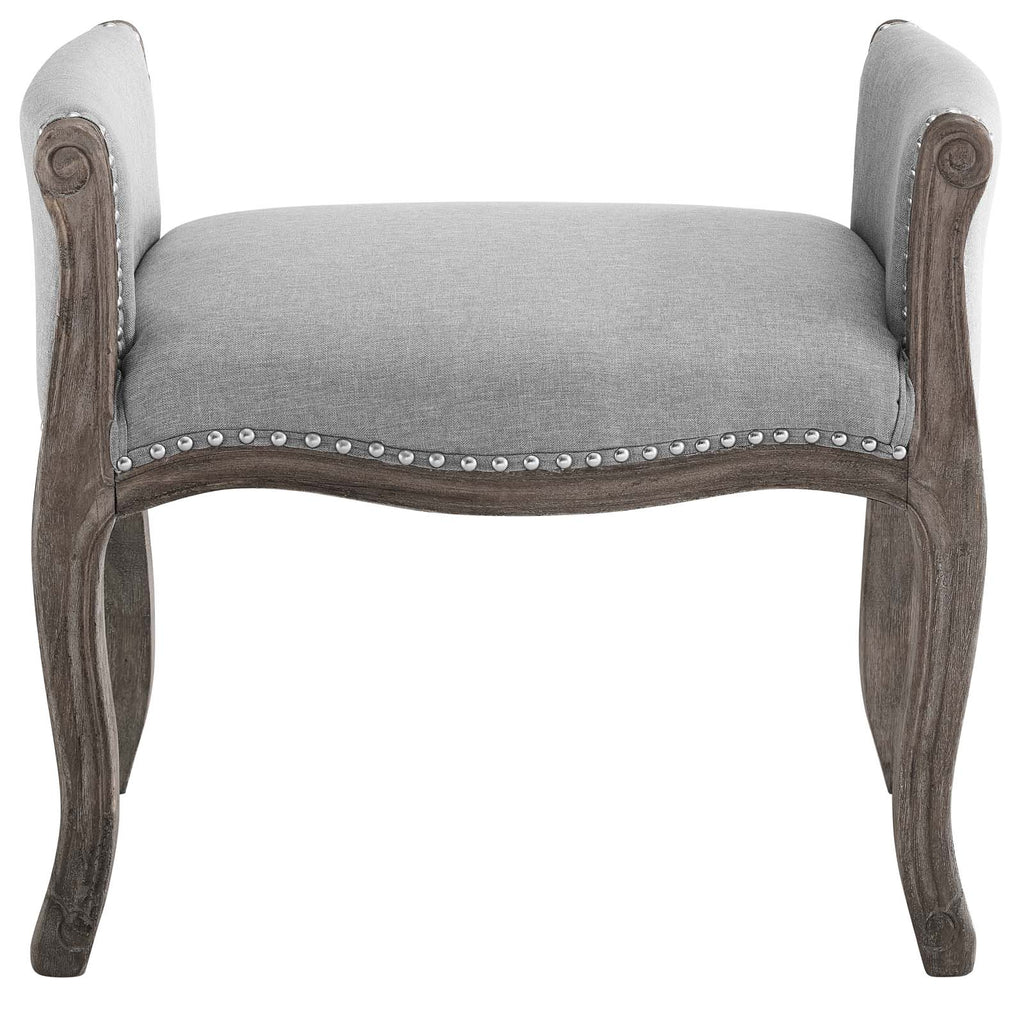 Avail Vintage French Upholstered Fabric Bench in Light Gray