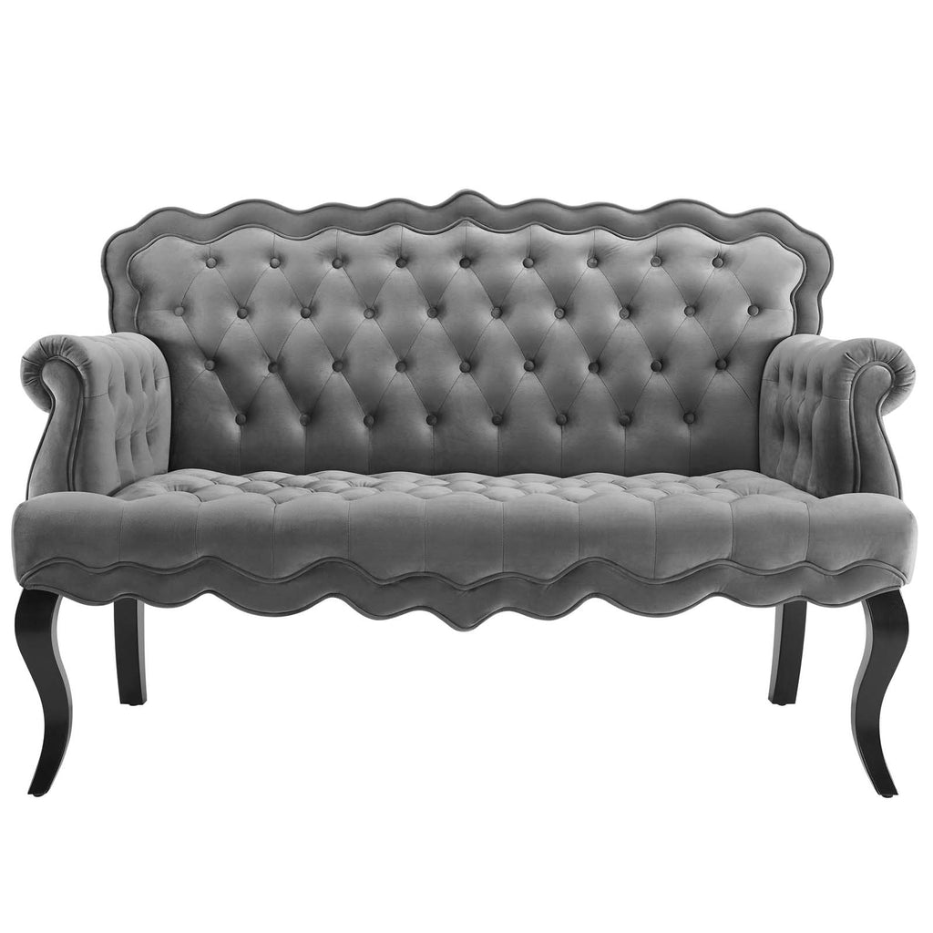 Viola Chesterfield Button Tufted Loveseat Performance Velvet Settee in Gray