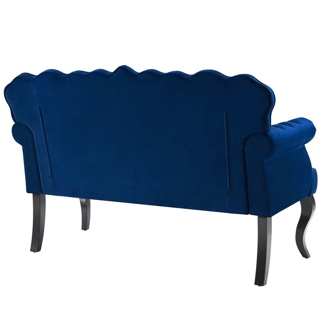 Viola Chesterfield Button Tufted Loveseat Performance Velvet Settee in Navy