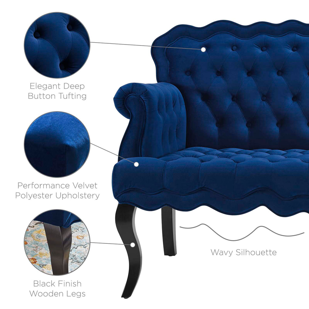 Viola Chesterfield Button Tufted Loveseat Performance Velvet Settee in Navy