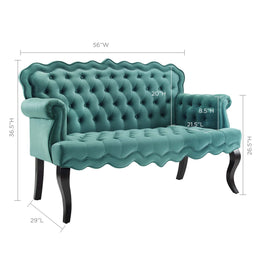 Viola Chesterfield Button Tufted Loveseat Performance Velvet Settee in Teal