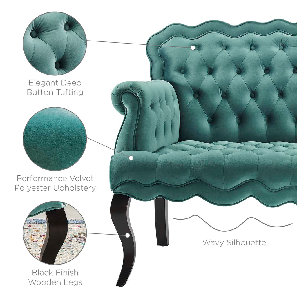 Viola Chesterfield Button Tufted Loveseat Performance Velvet Settee in Teal