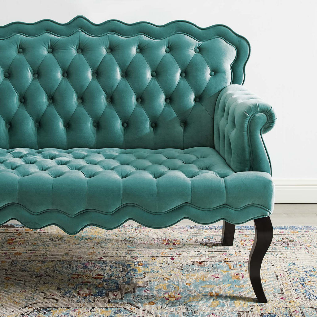 Viola Chesterfield Button Tufted Loveseat Performance Velvet Settee in Teal