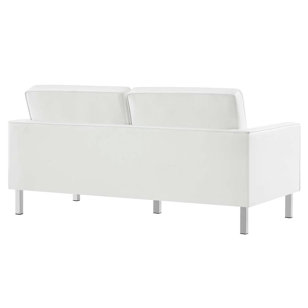 Loft Tufted Upholstered Faux Leather Loveseat in Silver White