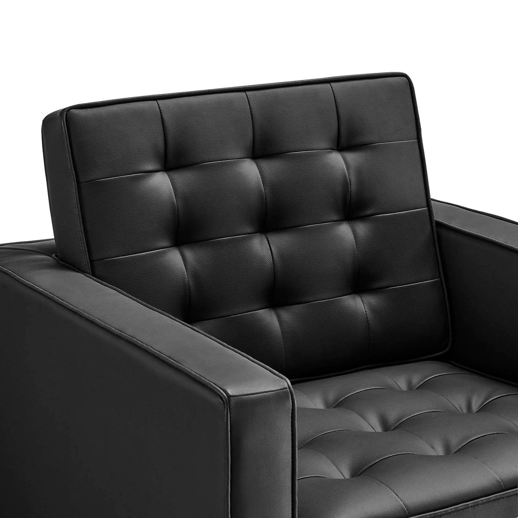 Loft Tufted Upholstered Faux Leather Armchair in Silver Black