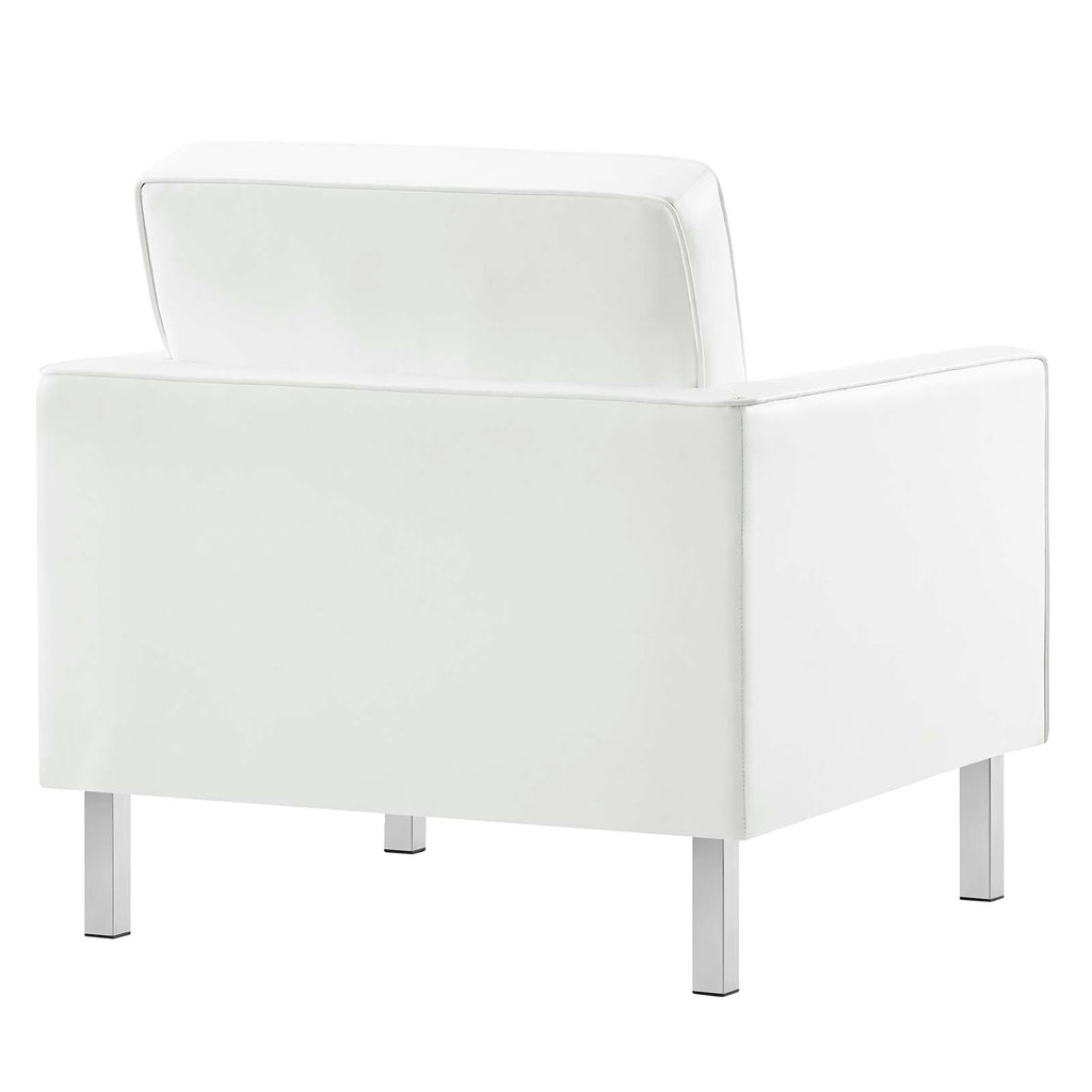 Loft Tufted Upholstered Faux Leather Armchair in Silver White