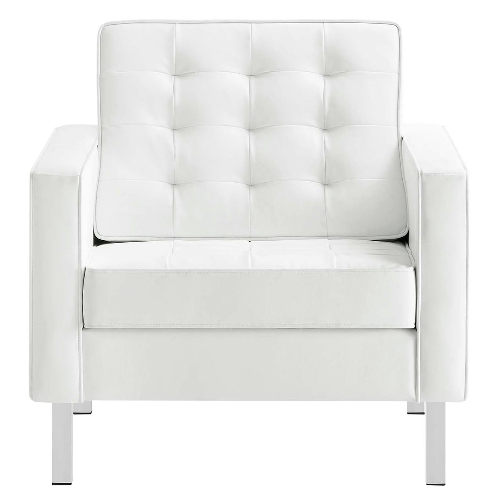 Loft Tufted Upholstered Faux Leather Armchair in Silver White