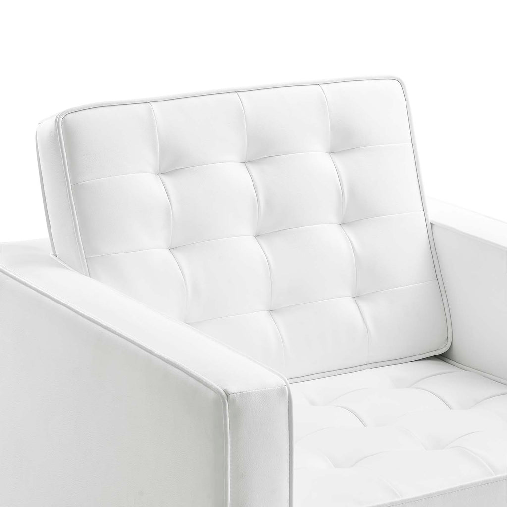 Loft Tufted Upholstered Faux Leather Armchair in Silver White