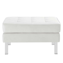 Loft Tufted Upholstered Faux Leather Ottoman in Silver White