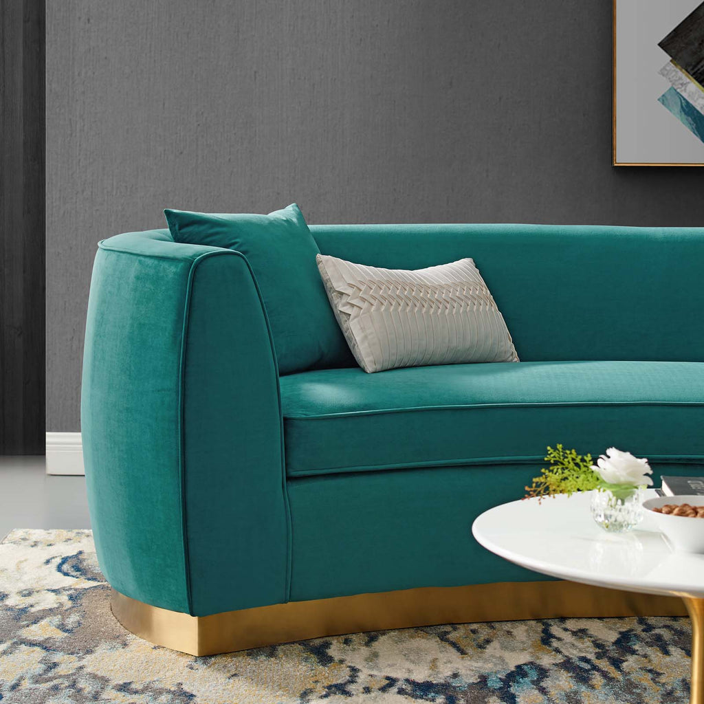 Resolute Curved Performance Velvet Sofa in Teal