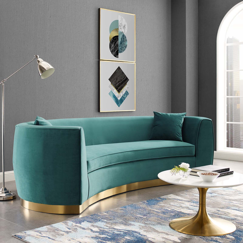 Resolute Curved Performance Velvet Sofa in Teal