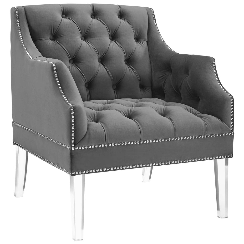 Proverbial Tufted Button Accent Performance Velvet Armchair in Gray