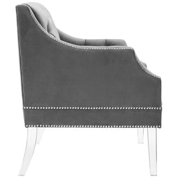 Proverbial Tufted Button Accent Performance Velvet Armchair in Gray