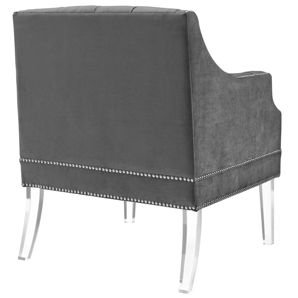 Proverbial Tufted Button Accent Performance Velvet Armchair in Gray