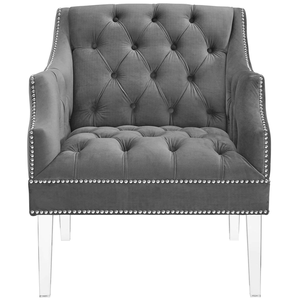 Proverbial Tufted Button Accent Performance Velvet Armchair in Gray