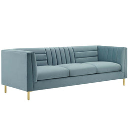 Ingenuity Channel Tufted Performance Velvet Sofa in Light Blue